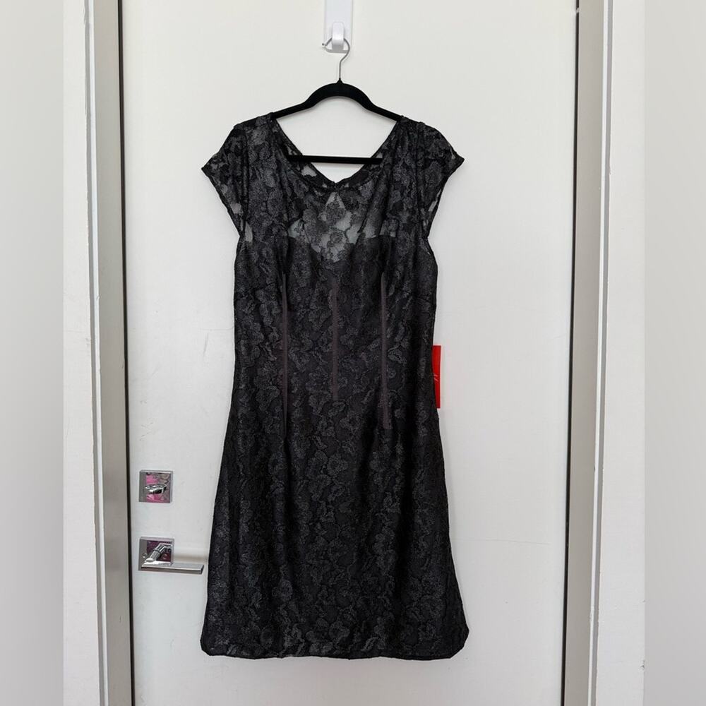 NWT NEW ML Monique Lhuillier Black Lace Knee Length Dress Size 16 - Picture 2 of 7